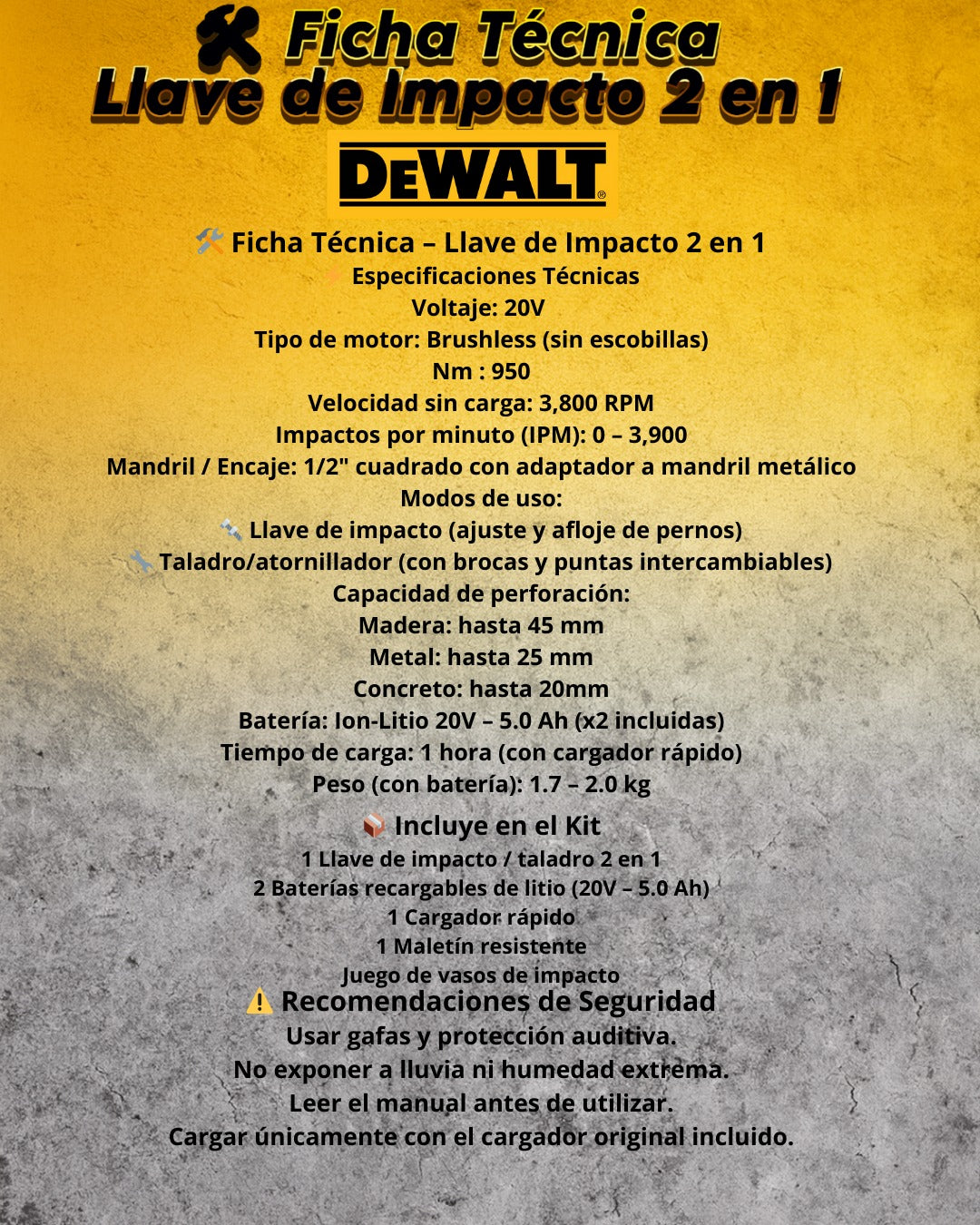 📀LLAVE DE IMPACTO POTENTE 2 EN 1  DEWALT
