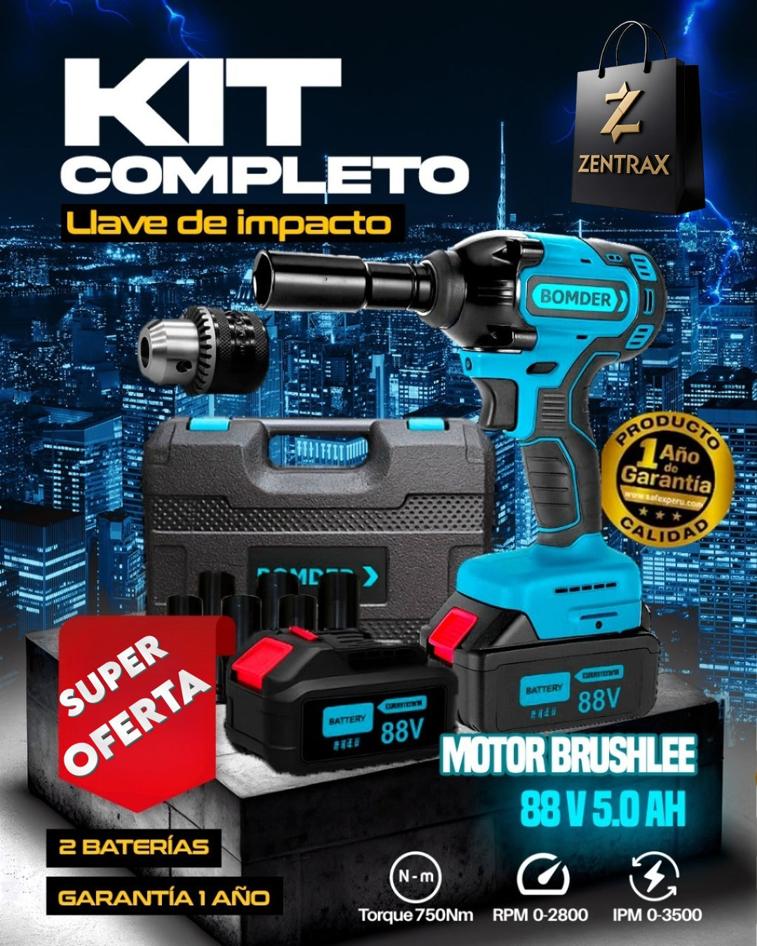 LLAVE DE IMPACTO 88V DOBLE BATERIA